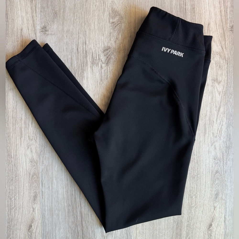 Ivy Park Black Scuptured Full Length Leggings Gym Yoga Pilates Workout Wear MED